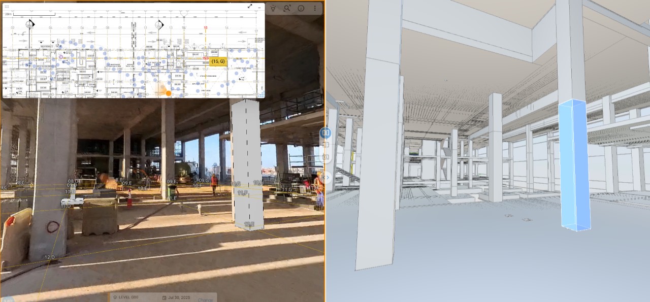 مسح واقعي مطبَّق على شبكة الأعمدة في BIM